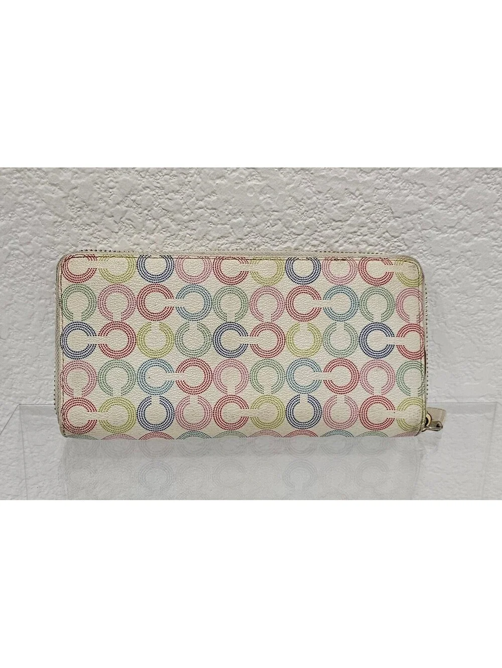 Coach Signature C Dot Cream Multicolor Accordion Zip Around Wallet